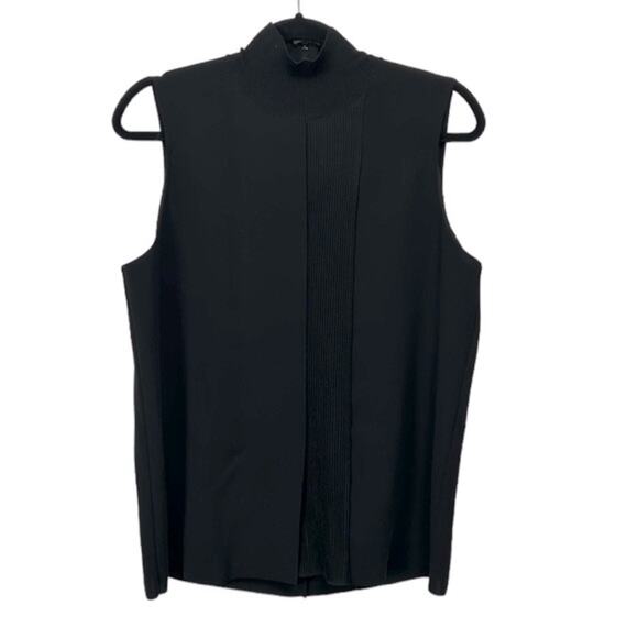Vince Black Pleat Front Mock TurtleNeck Tank with Zipper Detail Women’s Size L - Picture 1 of 6